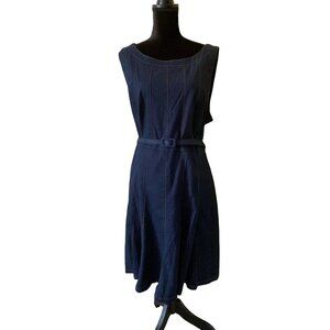 Harvé Benard Signature Womens Belted Sleeveless Denim Dress Size 18